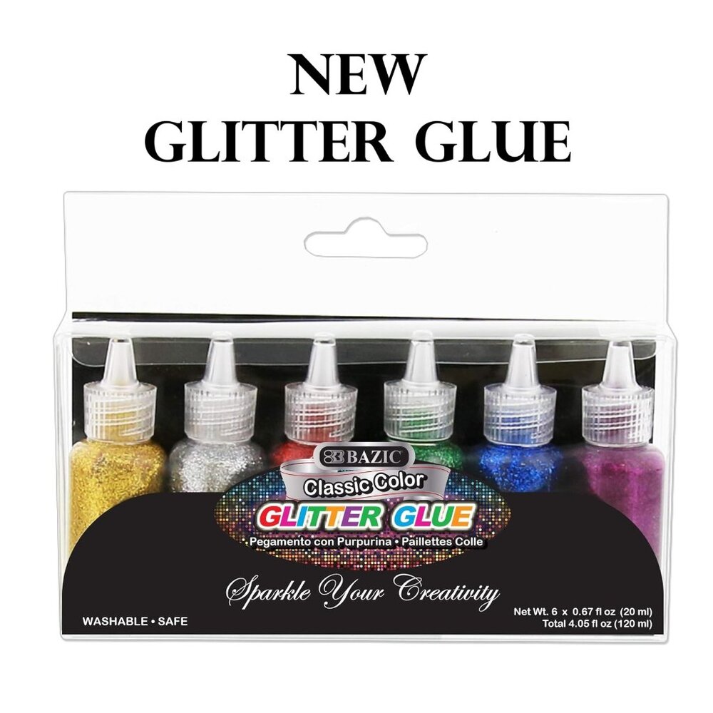 New 6 Pack Glitter Glue School Supplies 20 mL Classic Colors Craft Art Supplies